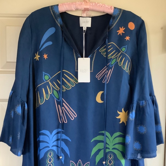 Johnny Was Lorianne Silk Mini Dress Blue SZ L - Picture 4 of 16